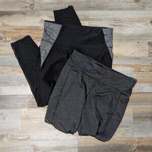 2 pr Xersion Fitted Capri-Length Workout Legging, EUC,  black and gray,  L